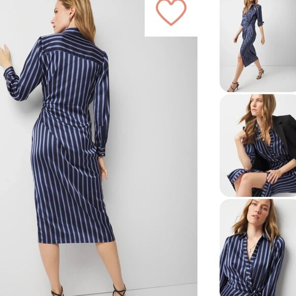 nwt $180 WHITE HOUSE BLACK MARKET satin striped wrap dress 8 p 10 - Picture 2 of 3